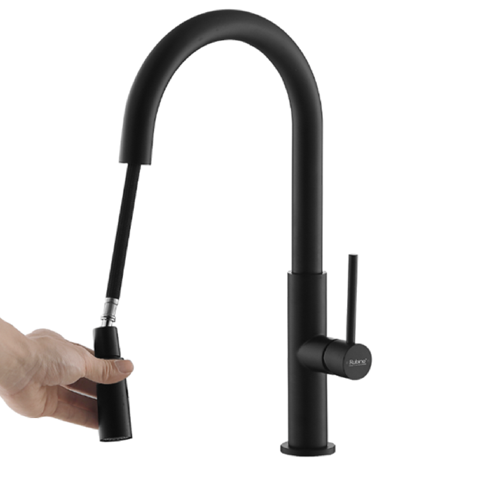 Rubine INOX 7743PS MATT BLACK STAINLESS STEEL Pull-Out Kitchen Sink Mixer HOT & COLD